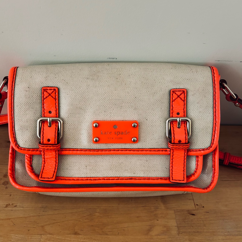 Kate Spade Horseshoe Cove Scout Cream Neon Coral Purse/Crossbody/Shoulder Bag